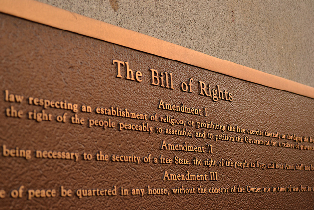 Photograph of a plaque featuring the United States Bill of Rights taken by Ted Mielczarek and published under a Creative Commons license