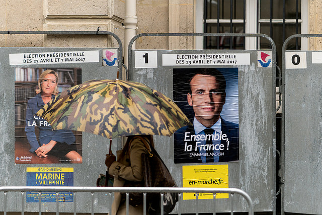 Le Pen and Macron posters just before the final round of the 2017 election.