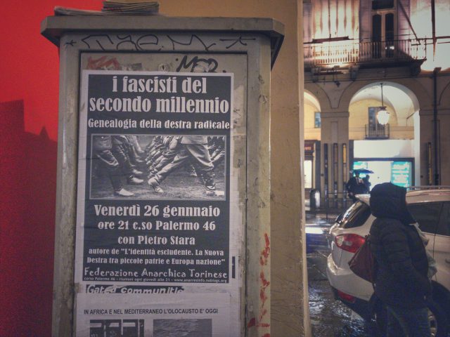 Anti-fascist flyer. Torino, January 2018.